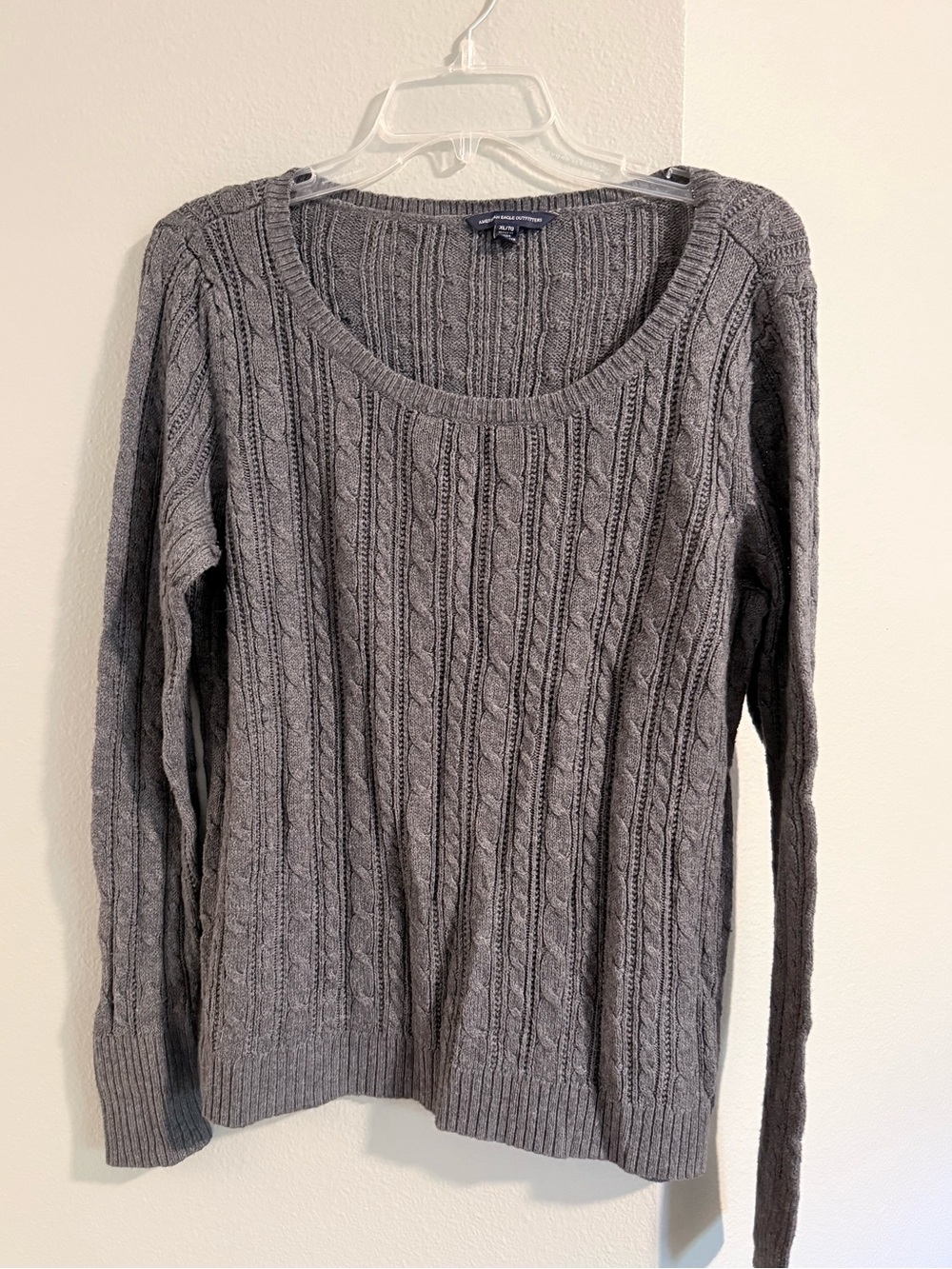 American Eagle Outfitters Gray Cable Scoop Neck Sweater